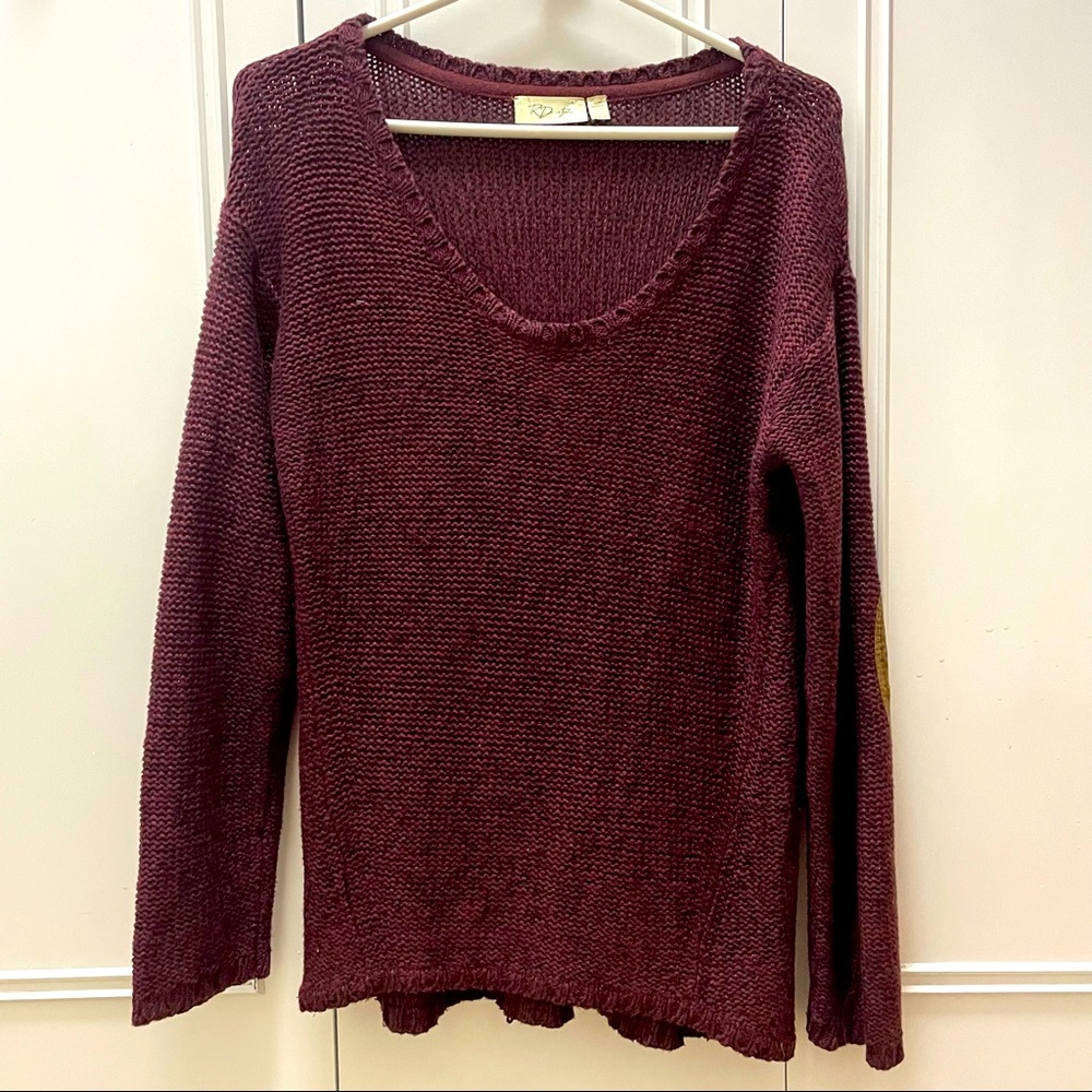 Maroon Sweater with Brown Suede Elbow Patches